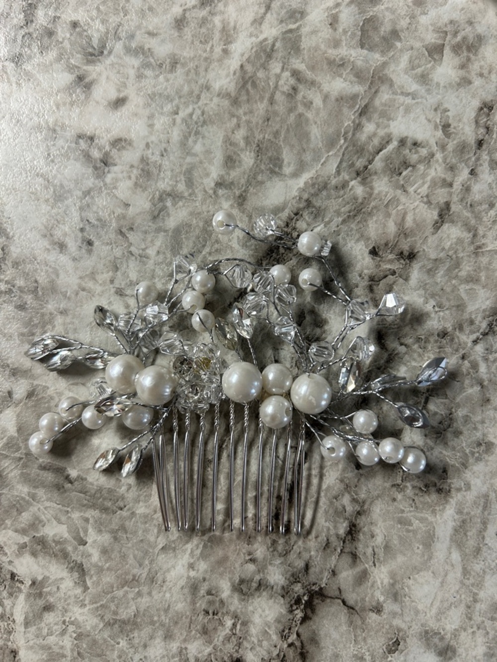 Pearl and Crystal Bridal Hair Comb - Silver